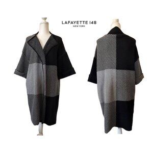 $1898 Lafayette 148 NY Women M/L GEO Wool Pocket Knit Long Jacket Coat Cardigan